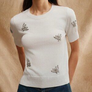 White Butterfly Diamond Decor Elegant Summer T-Shirt